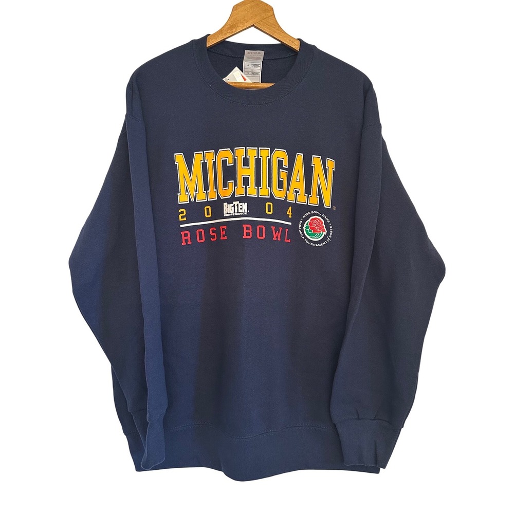 Vintage Michigan 2004 Rose Bowl Big Ten Crewneck Sweatshirt Blue L Licensed NWT